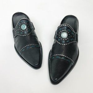 Franco Sarto Black and Teal Mules